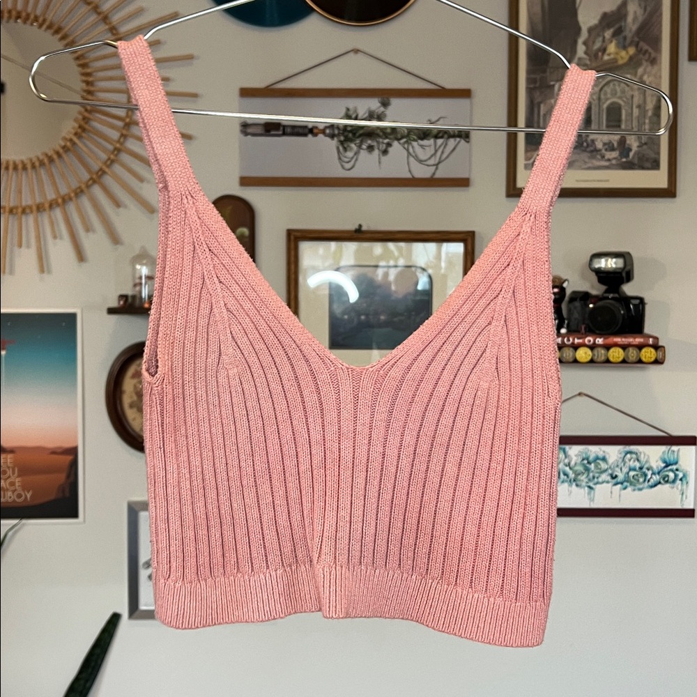 Aerie Women's Ribbed Knit Cropped Sweater Tank Top in Dusty Rose - Size M